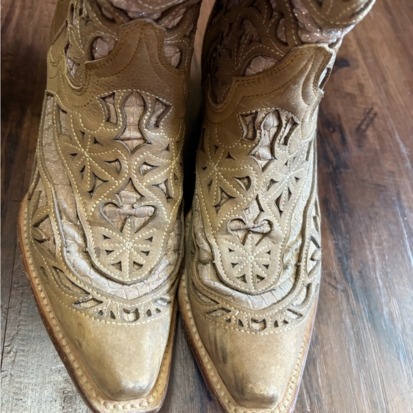 JB Dillon Tan with Sparkle Croc Print Inlay Snip Toe Western Cowboy Boots - Picture 6 of 8